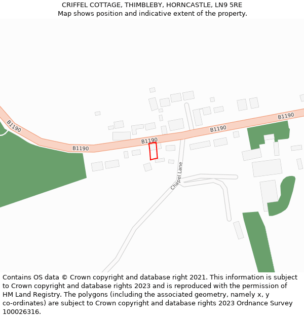 CRIFFEL COTTAGE, THIMBLEBY, HORNCASTLE, LN9 5RE: Location map and indicative extent of plot