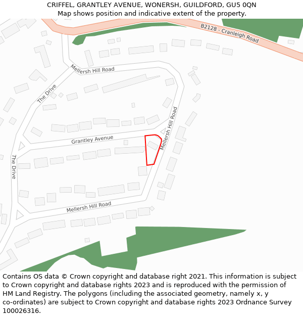 CRIFFEL, GRANTLEY AVENUE, WONERSH, GUILDFORD, GU5 0QN: Location map and indicative extent of plot