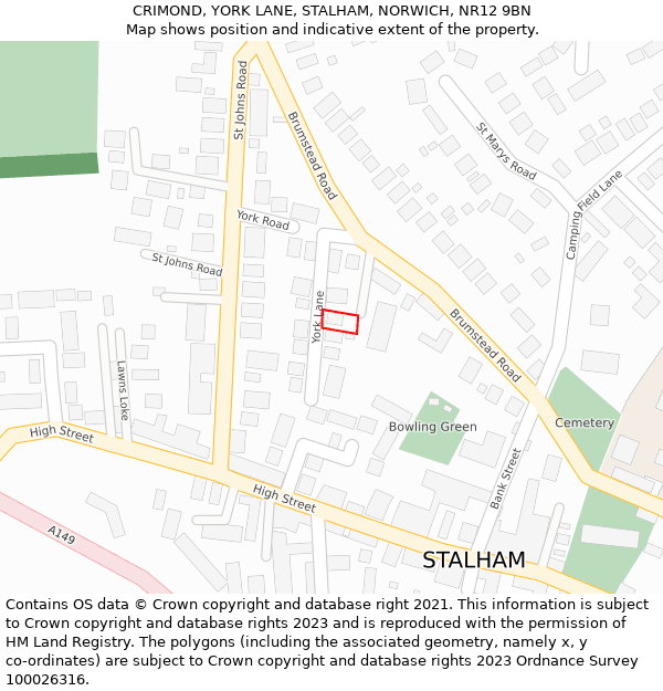 CRIMOND, YORK LANE, STALHAM, NORWICH, NR12 9BN: Location map and indicative extent of plot