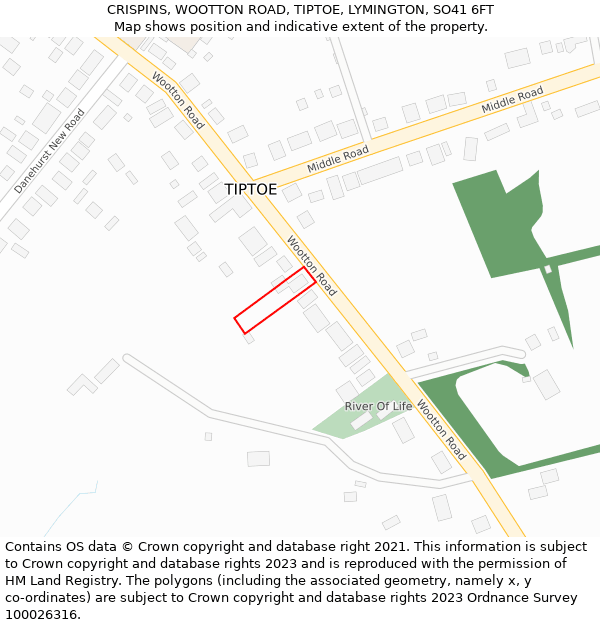 CRISPINS, WOOTTON ROAD, TIPTOE, LYMINGTON, SO41 6FT: Location map and indicative extent of plot