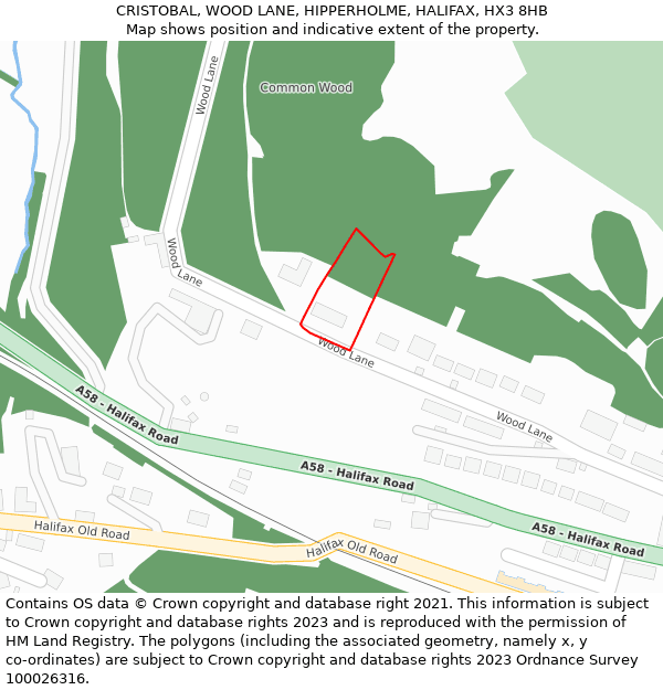 CRISTOBAL, WOOD LANE, HIPPERHOLME, HALIFAX, HX3 8HB: Location map and indicative extent of plot