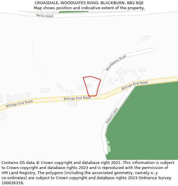 CROASDALE, WOODGATES ROAD, BLACKBURN, BB2 6QE: Location map and indicative extent of plot