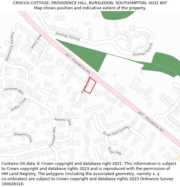 CROCUS COTTAGE, PROVIDENCE HILL, BURSLEDON, SOUTHAMPTON, SO31 8AT: Location map and indicative extent of plot