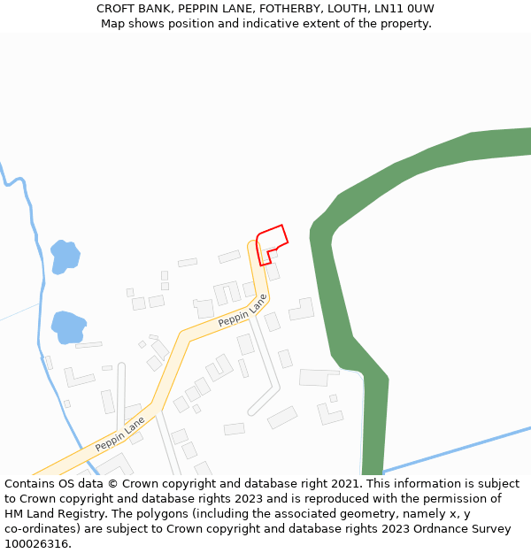 CROFT BANK, PEPPIN LANE, FOTHERBY, LOUTH, LN11 0UW: Location map and indicative extent of plot