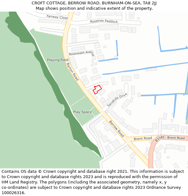 CROFT COTTAGE, BERROW ROAD, BURNHAM-ON-SEA, TA8 2JJ: Location map and indicative extent of plot