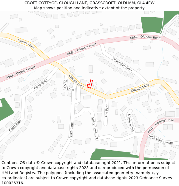 CROFT COTTAGE, CLOUGH LANE, GRASSCROFT, OLDHAM, OL4 4EW: Location map and indicative extent of plot