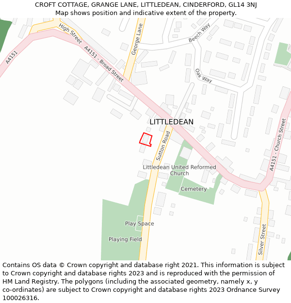 CROFT COTTAGE, GRANGE LANE, LITTLEDEAN, CINDERFORD, GL14 3NJ: Location map and indicative extent of plot