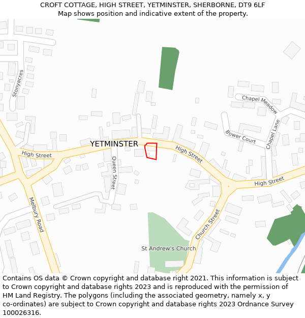 CROFT COTTAGE, HIGH STREET, YETMINSTER, SHERBORNE, DT9 6LF: Location map and indicative extent of plot