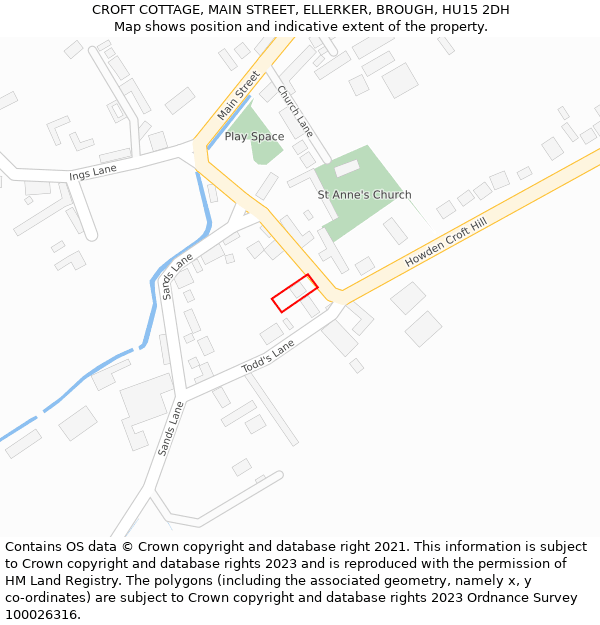 CROFT COTTAGE, MAIN STREET, ELLERKER, BROUGH, HU15 2DH: Location map and indicative extent of plot