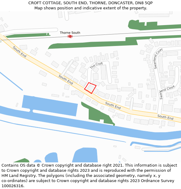 CROFT COTTAGE, SOUTH END, THORNE, DONCASTER, DN8 5QP: Location map and indicative extent of plot