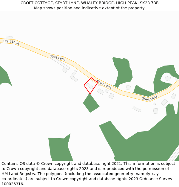 CROFT COTTAGE, START LANE, WHALEY BRIDGE, HIGH PEAK, SK23 7BR: Location map and indicative extent of plot