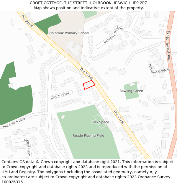 CROFT COTTAGE, THE STREET, HOLBROOK, IPSWICH, IP9 2PZ: Location map and indicative extent of plot