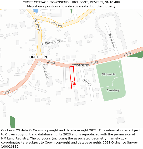 CROFT COTTAGE, TOWNSEND, URCHFONT, DEVIZES, SN10 4RR: Location map and indicative extent of plot