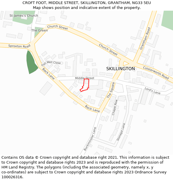 CROFT FOOT, MIDDLE STREET, SKILLINGTON, GRANTHAM, NG33 5EU: Location map and indicative extent of plot