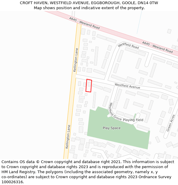 CROFT HAVEN, WESTFIELD AVENUE, EGGBOROUGH, GOOLE, DN14 0TW: Location map and indicative extent of plot