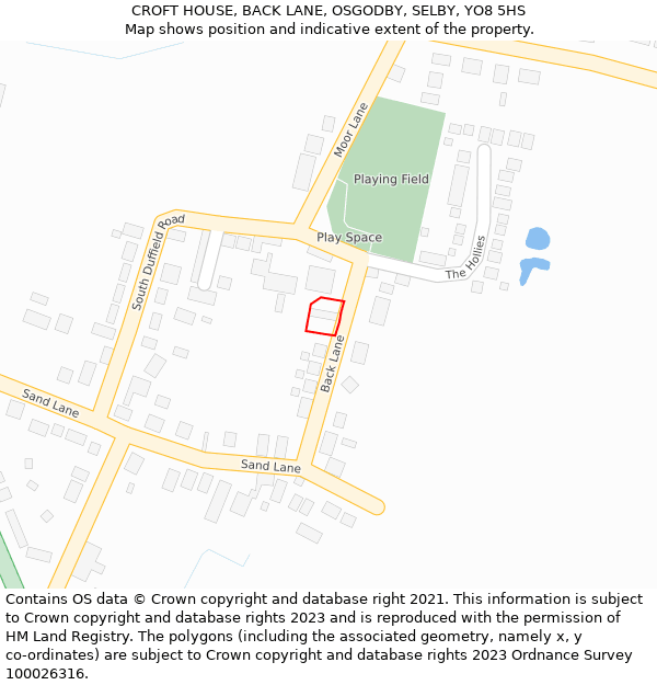 CROFT HOUSE, BACK LANE, OSGODBY, SELBY, YO8 5HS: Location map and indicative extent of plot