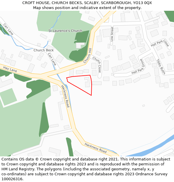 CROFT HOUSE, CHURCH BECKS, SCALBY, SCARBOROUGH, YO13 0QX: Location map and indicative extent of plot