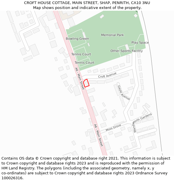CROFT HOUSE COTTAGE, MAIN STREET, SHAP, PENRITH, CA10 3NU: Location map and indicative extent of plot