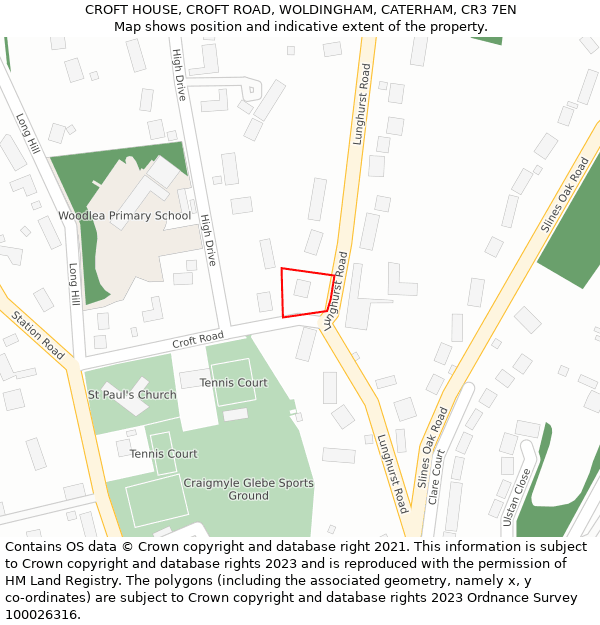 CROFT HOUSE, CROFT ROAD, WOLDINGHAM, CATERHAM, CR3 7EN: Location map and indicative extent of plot