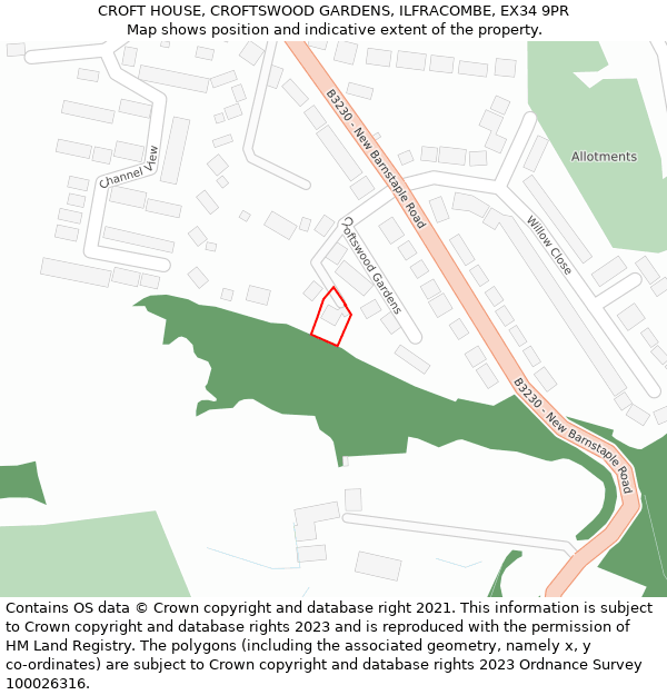 CROFT HOUSE, CROFTSWOOD GARDENS, ILFRACOMBE, EX34 9PR: Location map and indicative extent of plot