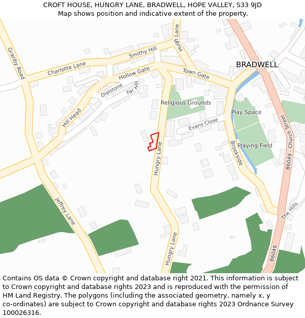 CROFT HOUSE, HUNGRY LANE, BRADWELL, HOPE VALLEY, S33 9JD: Location map and indicative extent of plot