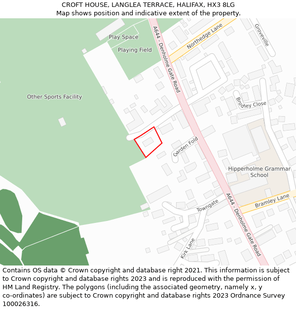 CROFT HOUSE, LANGLEA TERRACE, HALIFAX, HX3 8LG: Location map and indicative extent of plot