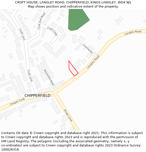CROFT HOUSE, LANGLEY ROAD, CHIPPERFIELD, KINGS LANGLEY, WD4 9JS: Location map and indicative extent of plot