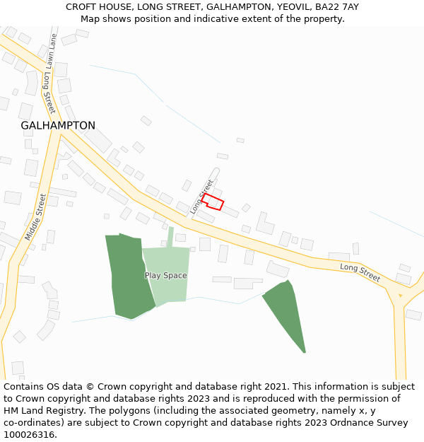 CROFT HOUSE, LONG STREET, GALHAMPTON, YEOVIL, BA22 7AY: Location map and indicative extent of plot