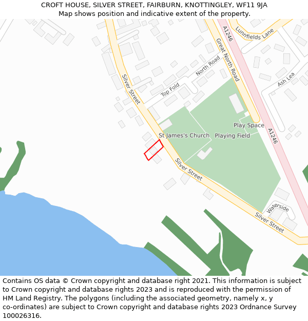 CROFT HOUSE, SILVER STREET, FAIRBURN, KNOTTINGLEY, WF11 9JA: Location map and indicative extent of plot