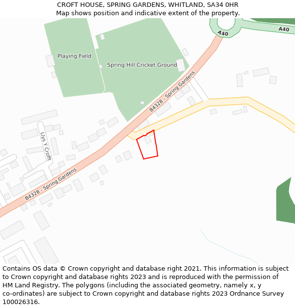 CROFT HOUSE, SPRING GARDENS, WHITLAND, SA34 0HR: Location map and indicative extent of plot