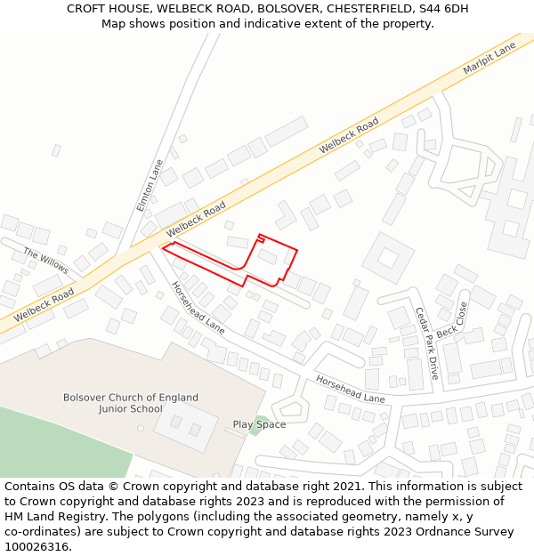 CROFT HOUSE, WELBECK ROAD, BOLSOVER, CHESTERFIELD, S44 6DH: Location map and indicative extent of plot