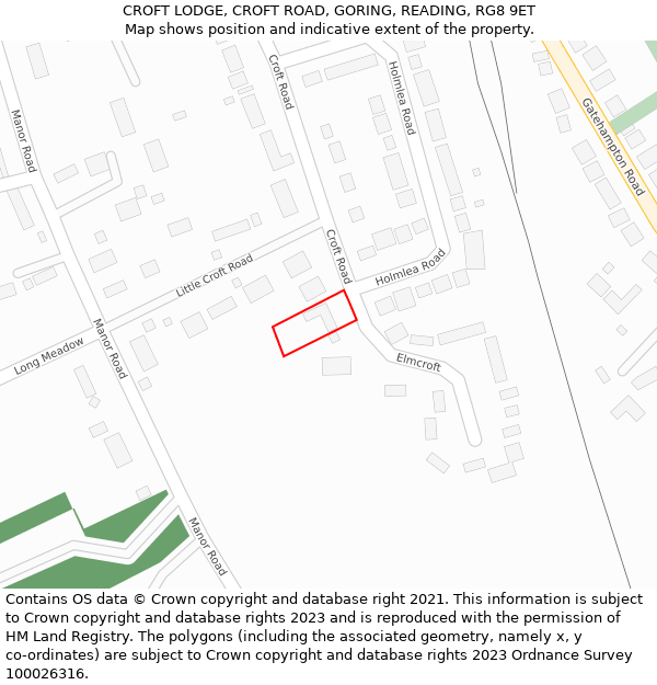 CROFT LODGE, CROFT ROAD, GORING, READING, RG8 9ET: Location map and indicative extent of plot