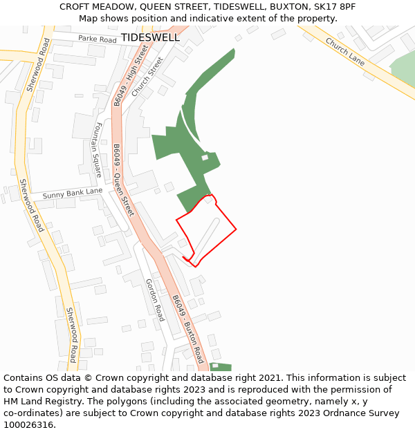 CROFT MEADOW, QUEEN STREET, TIDESWELL, BUXTON, SK17 8PF: Location map and indicative extent of plot