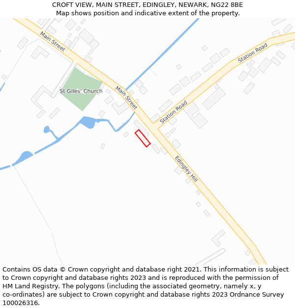 CROFT VIEW, MAIN STREET, EDINGLEY, NEWARK, NG22 8BE: Location map and indicative extent of plot