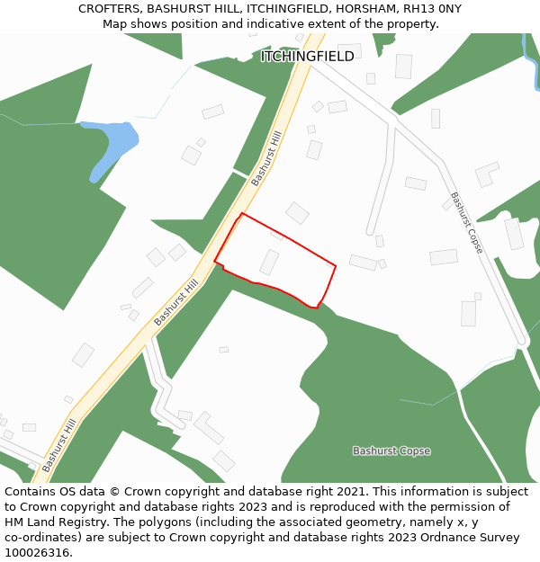 CROFTERS, BASHURST HILL, ITCHINGFIELD, HORSHAM, RH13 0NY: Location map and indicative extent of plot