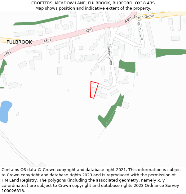 CROFTERS, MEADOW LANE, FULBROOK, BURFORD, OX18 4BS: Location map and indicative extent of plot