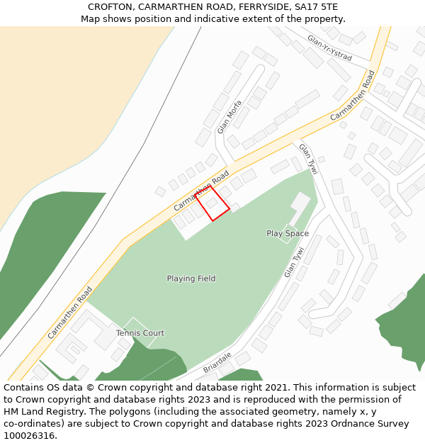 CROFTON, CARMARTHEN ROAD, FERRYSIDE, SA17 5TE: Location map and indicative extent of plot