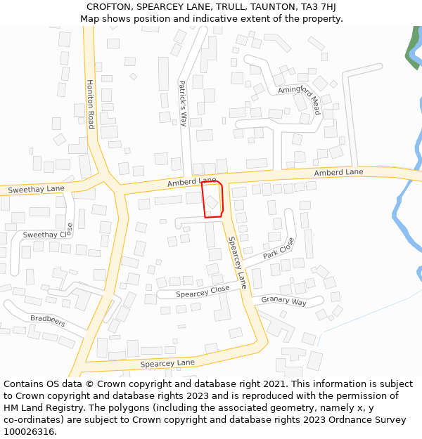 CROFTON, SPEARCEY LANE, TRULL, TAUNTON, TA3 7HJ: Location map and indicative extent of plot