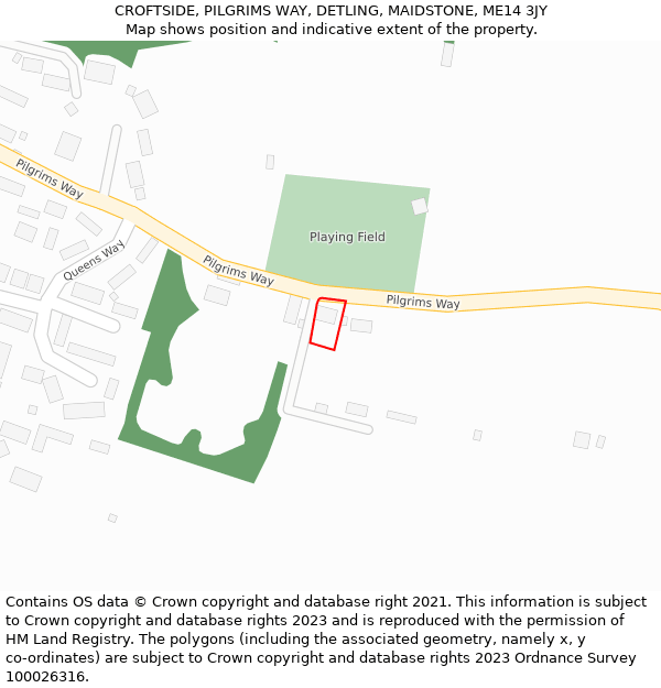 CROFTSIDE, PILGRIMS WAY, DETLING, MAIDSTONE, ME14 3JY: Location map and indicative extent of plot