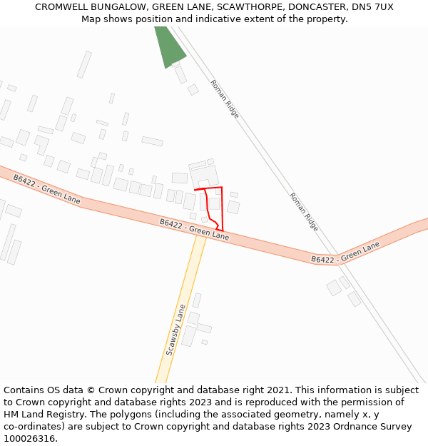 CROMWELL BUNGALOW, GREEN LANE, SCAWTHORPE, DONCASTER, DN5 7UX: Location map and indicative extent of plot