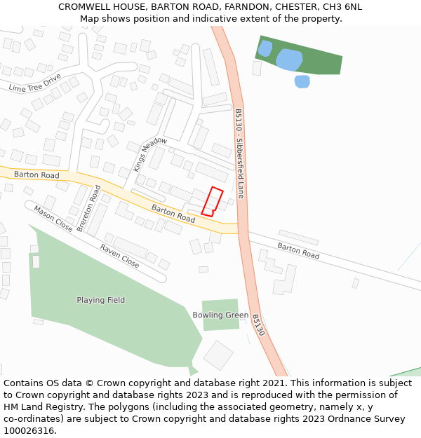 CROMWELL HOUSE, BARTON ROAD, FARNDON, CHESTER, CH3 6NL: Location map and indicative extent of plot