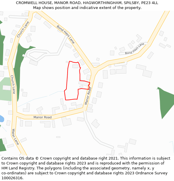 CROMWELL HOUSE, MANOR ROAD, HAGWORTHINGHAM, SPILSBY, PE23 4LL: Location map and indicative extent of plot