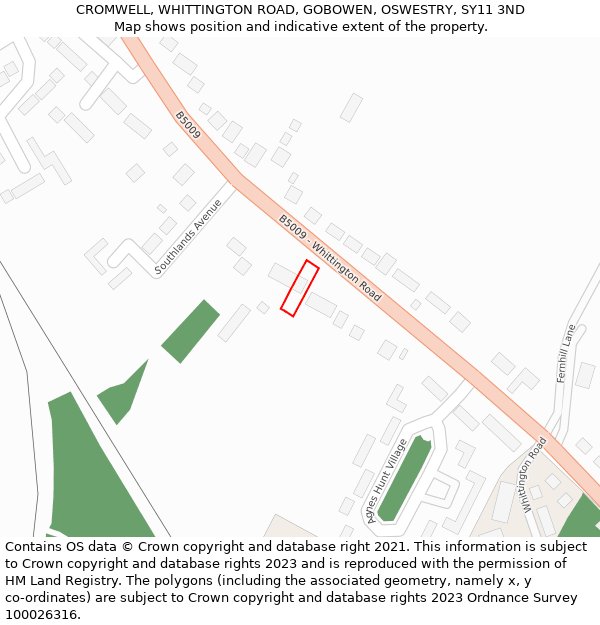 CROMWELL, WHITTINGTON ROAD, GOBOWEN, OSWESTRY, SY11 3ND: Location map and indicative extent of plot