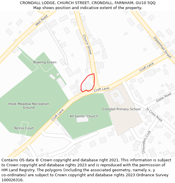 CRONDALL LODGE, CHURCH STREET, CRONDALL, FARNHAM, GU10 5QQ: Location map and indicative extent of plot