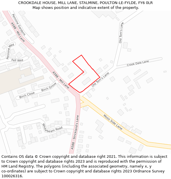 CROOKDALE HOUSE, MILL LANE, STALMINE, POULTON-LE-FYLDE, FY6 0LR: Location map and indicative extent of plot