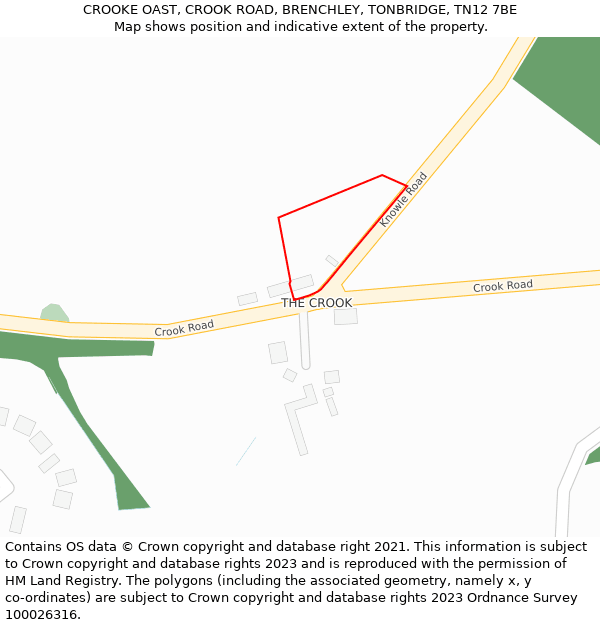 CROOKE OAST, CROOK ROAD, BRENCHLEY, TONBRIDGE, TN12 7BE: Location map and indicative extent of plot