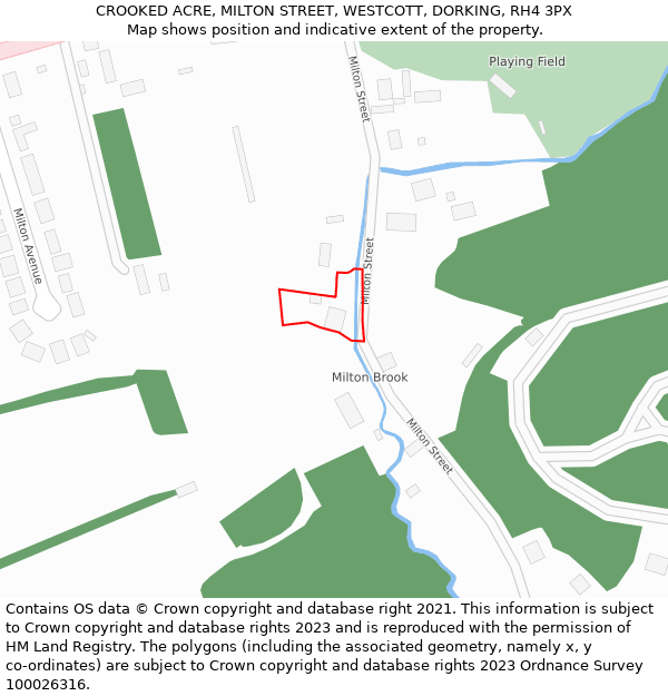 CROOKED ACRE, MILTON STREET, WESTCOTT, DORKING, RH4 3PX: Location map and indicative extent of plot
