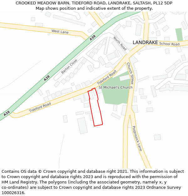 CROOKED MEADOW BARN, TIDEFORD ROAD, LANDRAKE, SALTASH, PL12 5DP: Location map and indicative extent of plot