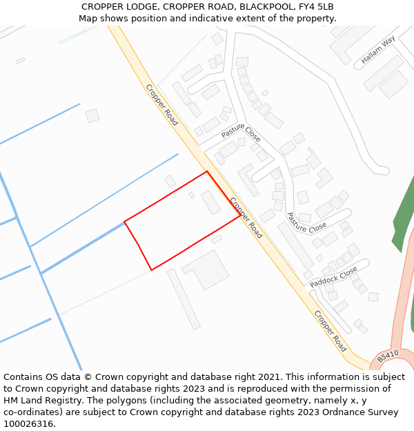 CROPPER LODGE, CROPPER ROAD, BLACKPOOL, FY4 5LB: Location map and indicative extent of plot