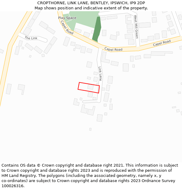 CROPTHORNE, LINK LANE, BENTLEY, IPSWICH, IP9 2DP: Location map and indicative extent of plot